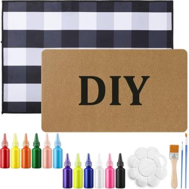 Imagem de Nuanchu Conjunto de tapete de porta - tapete de boas-vindas Coco Coir + tapete de porta de algodão de 61 x 89 cm, capacho de coleção de Natal para decoração de entrada de varanda frontal (xadrez