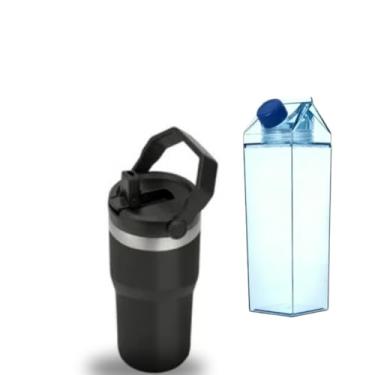 Imagem de Kit garrrafas de acrlico e garrafa térmica de alta vedação de gladeira,garrafa térmica com bico cor preta