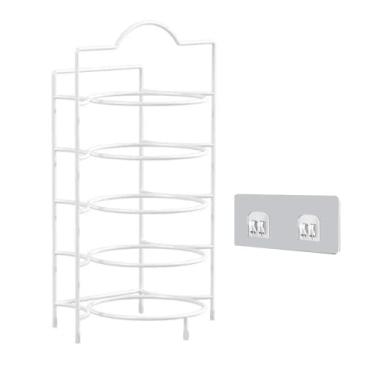 Imagem de Phefop Rack de Armazenamento de Pratos, Suporte de Preparação de Alimentos de Aço Inoxidável de 5 Camadas para Preparação de Alimentos Com Gancho Adesivo para Cozinha, Despensa, (5 camadas branco +