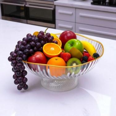 Imagem de Fruteira de Mesa Borda Dourada Design Orgânico - Bandeja Sobremesa Multiuso para Ceia Natal, Organizador de Frutas Elegante para Casa e Cozinha (Borda Orgânica Dourada)