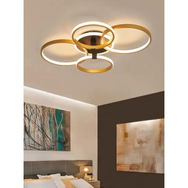 Imagem de Luminária de teto LED quadrada SSHIRUIYI, dimerizável, 3000K-6000K, moderna, dourada, com controle remoto, ideal para sala de estar, quartos, cozinha, sala de jantar e escritório (60cm)