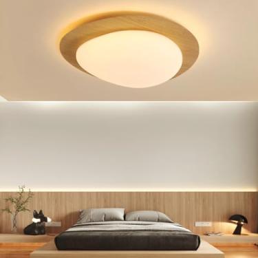 Imagem de Luminária de teto LED em madeira, dimerizável, com controle remoto, acabamento em nogueira, estilo vintage, ideal para sala de jantar, escritório, sala de estar e quarto (Cor: Cor original d