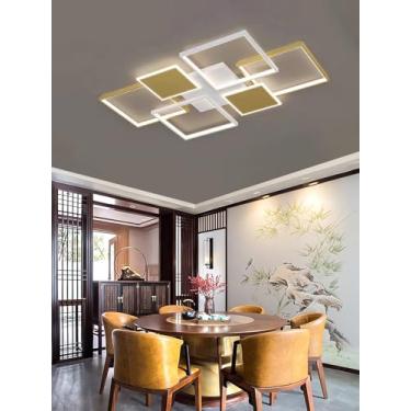 Imagem de Luminária de teto LED regulável, moderna e retangular, com design criativo e controle remoto (temperatura ajustável de 3000K a 6000K), ideal para sala de estar, sala de jantar e escritório (