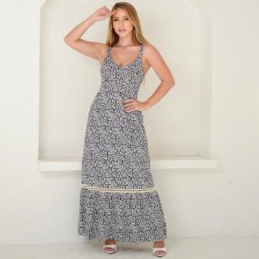 Imagem de Vestido Longo Alça Barra Guipir com Bojo BBonnie Sarah Estampa Azul-Feminino
