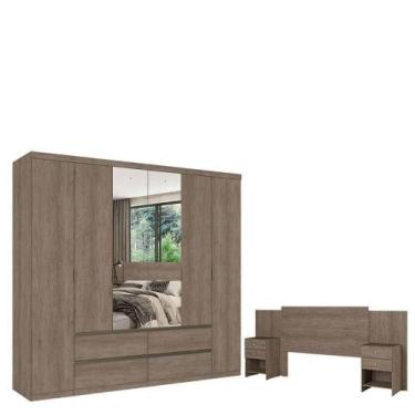 Imagem de Guarda Roupa Casal Nobre 6 Portas Glass Rustic Acetinado E Cabeceira C