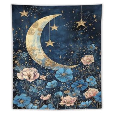 Imagem de Tapeçaria de Halloween assustadora bruxa no balanço árvore nua lua cheia pano de fundo escuro decoração de parede sala de estar quarto decoração de casa exclusivo tecido pendurado tapeçaria 127 x 152