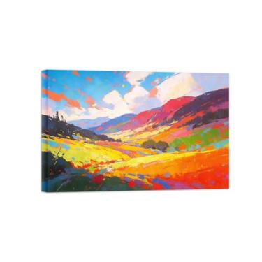 Imagem de BMZFYBS Impressão em tela de paisagem de arte de parede - pintura de decoração de montanha colorida - imagens para sala de estar pronta para pendurar tela emoldurada 20 x 30 cm 8 x 12 pol