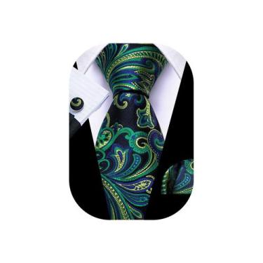 Imagem de Gravata Barry.Wang, conjunto de seda de 150 cm, bolso, abotoaduras qua