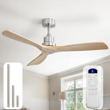 Imagem de Sofucor Ventilador De Teto De 52 Polegadas Com Controle Remoto, Ventilador De Madeira Esculpida De 3 Lâminas Sem Luz, Ventilador De Teto Moderno Para Ambientes Internos, Externos, Quarto, Sala De Es