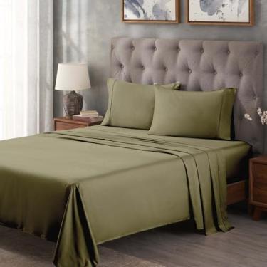 Imagem de Superior Jogo de lençol de cama de algodão egípcio 300 fios, 1 lençol elástico com bolso profundo, 1 lençol de cima, 2 fronhas, lençóis macios diários, luxuosos, itens essenciais para casa, casal