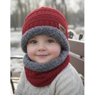 Imagem de Kit Infantil Criança Touca Gorro Cachecol Forrada Lã Inverno - Modas F