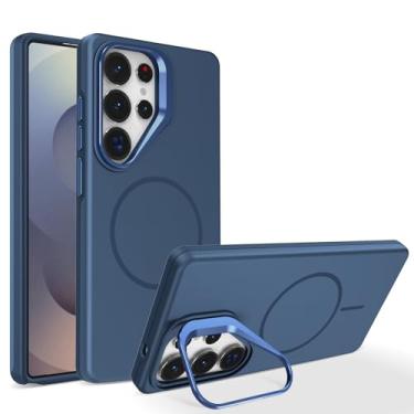 Imagem de POYUFRG Capa magnética para Samsung Galaxy S26 Ultra/S26 Plus/S26, capa antidigitais fosca fina com proteção de lente de metal, capa de suporte, azul, S26