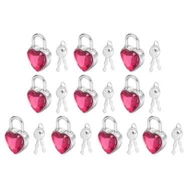 Imagem de PATIKIL 10 cadeados de diário, pequeno cadeado de metal em forma de coração, mini cadeados com chave com 2 chaves para diário, mala, caixa de joias, mochila, rosa, escuro