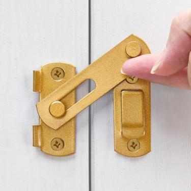 Imagem de INIRET Trincos de porta de celeiro, 7 cm x 5 cm de aço inoxidável dourado trinco dobrável para porta de celeiro, trava de porta dupla, porta deslizante, antigo, trincos de porta de armário de vinho