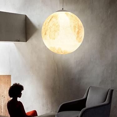 Imagem de Luminária de teto criativa em 3D com estampa de lua, universo, planeta e lua, com altura ajustável, lustre moderno para quarto infantil, sótão, restaurante, quarto e sala de estar (35 cm de