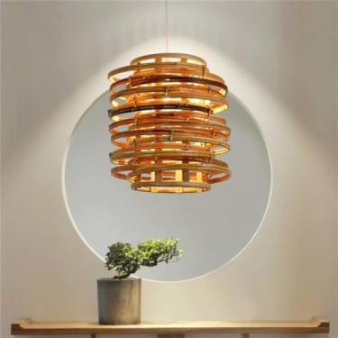 Imagem de Luminária pendente de rattan retrô criativa, lustre trançado à mão para sala de jantar, soquete E27, altura ajustável, luminária pendente para restaurante, quarto, sala de estar, varanda, ca