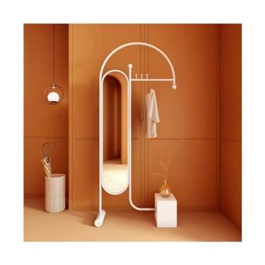 Imagem de Cabideiro para quarto de chão com espelho de vestir cabide de roupas integrado para porta decoração de casa vertical (branco)