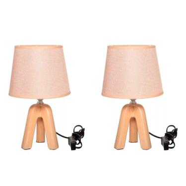 Imagem de 2 X Abajur Luminária De Mesa Bivolt Cúpula Quarto Sala Decoração Cabeceira (Palha)