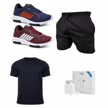 Imagem de Kit Esportivo Completo Masculino com Tênis + Roupa Fitness + Fone Blue
