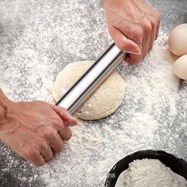 Imagem de Rolo de Massa Aço Inoxidável Antiaderente para Ferramenta Bolo e Pastelaria Massas Pizza Tarts Biscoitos Comida Bebê Batatas Amassadas com Cabo Ergonô