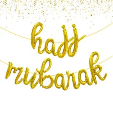 Imagem de Hajj Mubarak Letras Balões Eid Mubarak Decorações Balões Banner de 45,7 cm Ouro Mylar Balões para Feliz Eid Muçulmano Islã Festival, Suprimentos de Decoração Ramadã Eid Decorações de Festa para Casa