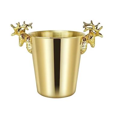 Imagem de Balde de gelo de aço inoxidável com alças elegantes, refrigerador de champanhe e vinho, acessório de festa e bar, recipiente de gelo dourado (pequeno)
