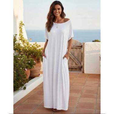 Imagem de vestido longo feminino gola caída frente e costa - KLS, Branco, P vest