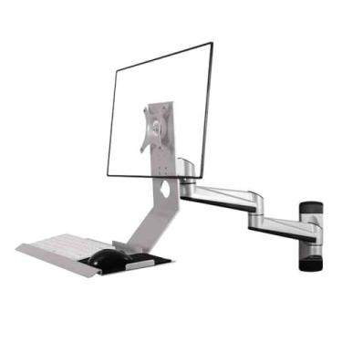 Imagem de Braço de monitor de duas seções com bandeja simples, suporte para monitor não dobrável, acessórios de mesa de tela única prata