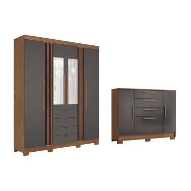 Imagem de Guarda Roupa +cômoda 2 Peças Qc271 Jatobá/grafite - Santos Andirá