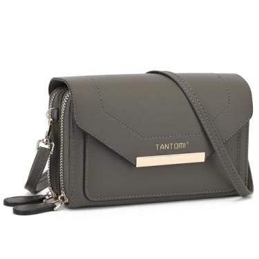 Imagem de TANTOMI Bolsas transversais pequenas para mulheres, bolsas de ombro femininas de couro, carteira com alça ajustável, Cinza