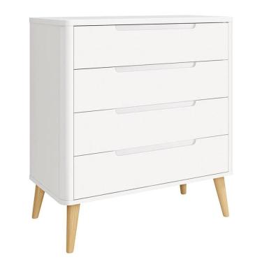 Imagem de Cômoda Gaveteiro Infantil Retrô Boom Branco com Pés Madeira Natural - Reller