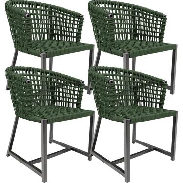 Imagem de Kit 04 Cadeiras Decorativas Para Área Gourmet Cozinha Corda Náutica Belize D04 Verde - Lyam Decor