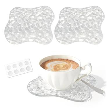 Imagem de Conjunto de 2 porta-copos de acrílico com pontos de silicone antiderrapante, porta-copos transparente com material impermeável, almofada de bebida para proteção de mesa, acessórios de mesa para casa