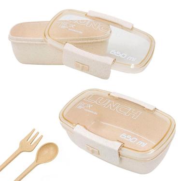 Imagem de Marmita Pote 650ml Com Tampa Garfo Colher Freezer Micro-ondas Fit Bege