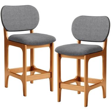 Imagem de Kit 02 Banquetas Baixa Bar Cozinha E Sala De Jantar Fixa Betta L02 Imbuia Linho Cinza Escuro