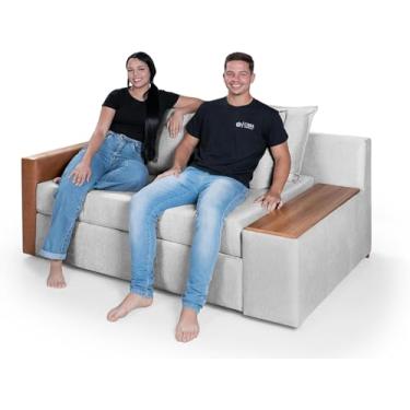 Imagem de Sofá Cama Casal 2 Lugares Panamá com Baú Pompéia Aveludado Chenile Composê Prata 206/856 Casa Imperial