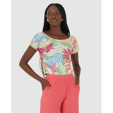 Imagem de Blusa Feminina Estampa Folhagem Em Malha Canelada De Viscose - Malwee,