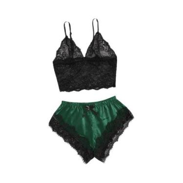 Imagem de Conjunto De Pijama De Renda Preta Para Mulheres 2 Peças Roupas De Dorm