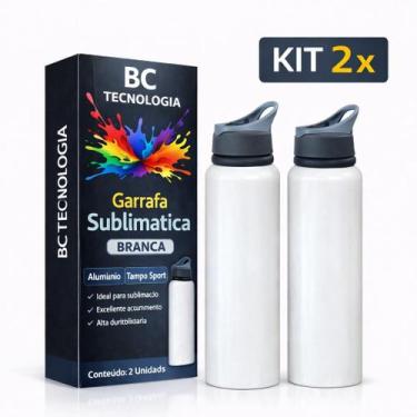 Imagem de Kit 2x Garrafa de Alumínio Branca com Tampa Sport para Sublimação 600m