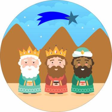 Imagem de Painel de Lona Redondo Três Reis Magos Estrela Cadente - Fabrika de Fe