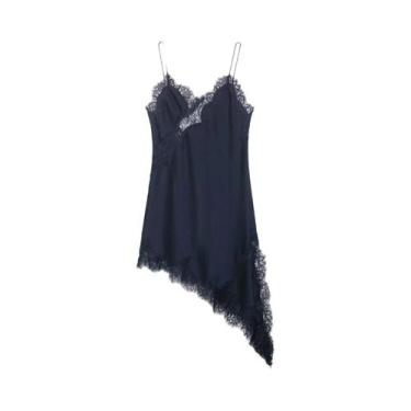Imagem de Vestido Curto Assimétrico Sem Mangas Com Renda De Cetim Para Mulheres,