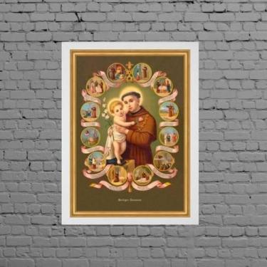 Imagem de Quadro Vintage Santo Antônio 45X34Cm Vidro Moldura Branca - Quadros On