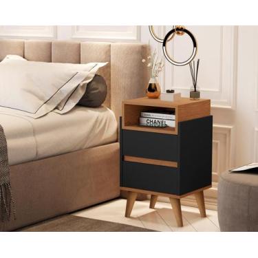 Imagem de Mesa Cabeceira Pés Palito Venezza Plus Cor Preto / Nature - Comprar Mo