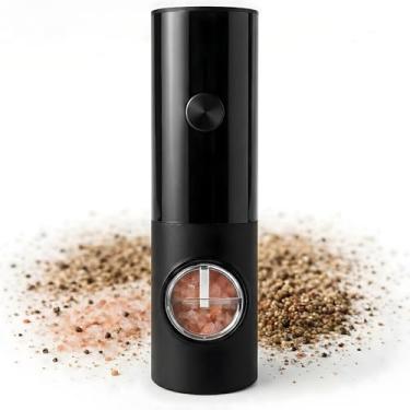 Imagem de Moedor Elétrico Automático de Temperos, Sal, Pimenta e Especiarias Inox com Luz LED, Operação com Uma Mão, Ajuste de Moagem, Recipiente Transparente – Ideal para Cozinha e Churrasco