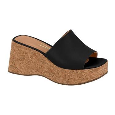 Imagem de Tamanco Vizzano Plataforma Meia Pata Salto Alto Cortiça Slid, Preto, 3