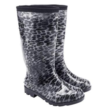 Imagem de Bota Galocha Feminina Onça Pvc Cano Longo Impermeável Preta - Calfor P