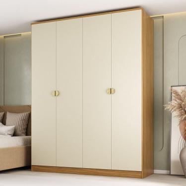 Imagem de Guarda-roupa Solteiro 100% Mdf Bp 4 Portas 2 Gavetas Brescia Nogueira/Off White