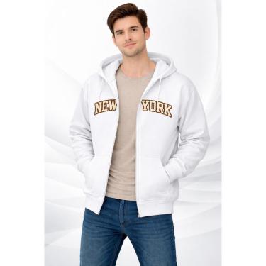 Imagem de Moletom Aberto Branco Ziper Capuz Bolso Blusa moleton Unissex Blusão Estampa New York NY-Unissex