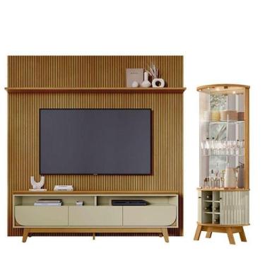 Imagem de Estante Home Theater Com Bancada Suspensa Luna com Cristaleira Marina 