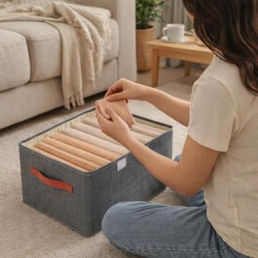 Imagem de Caixa Organizadora Dobravel 6 Divisoes Cinza Armazenamento Pratico Por